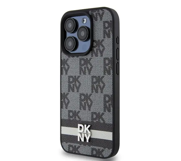 DKNY Leather Checkered Mono Pattern & Printed Stripes do iPhone 15 Pro Max Czarny