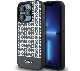 DKNY Leather Printed Pattern Metal Logo MagSafe do iPhone 15 Pro Max Czarny