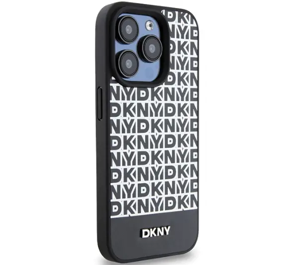 DKNY Leather Printed Pattern Metal Logo MagSafe do iPhone 15 Pro Max Czarny