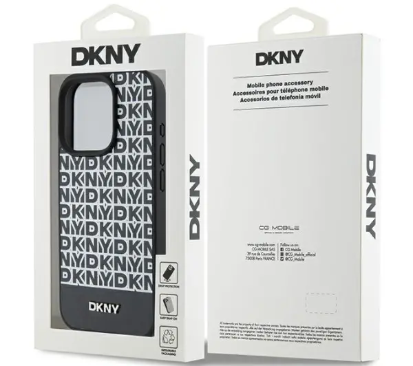 DKNY Leather Printed Pattern Metal Logo MagSafe do iPhone 15 Pro Max Czarny