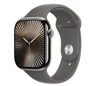 Apple Watch Series 10 GPS AI + Cellular AI 46mm z tytanu w kolorze naturalnym pasek sportowy górska szarość S/M - Kup na Raty - RRSO 0%