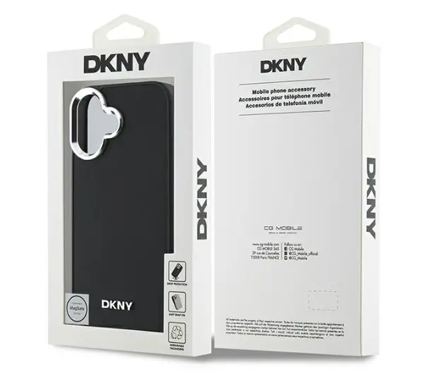 DKNY Plain Silver Logo MagSafe do iPhone 16 Czarny