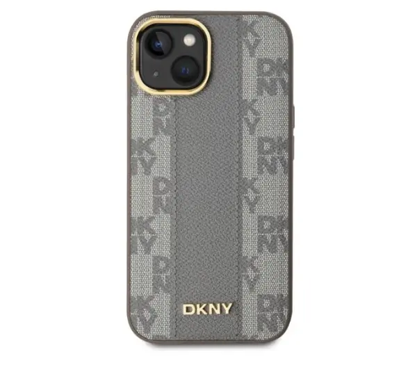 DKNY Leather Checkered Mono Pattern MagSafe do iPhone 15 Beżowy