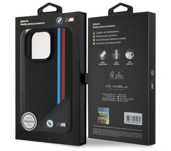 BMW M Meshed Tricolor Stripes MagSafe do iPhone 16 Pro Max Czarny