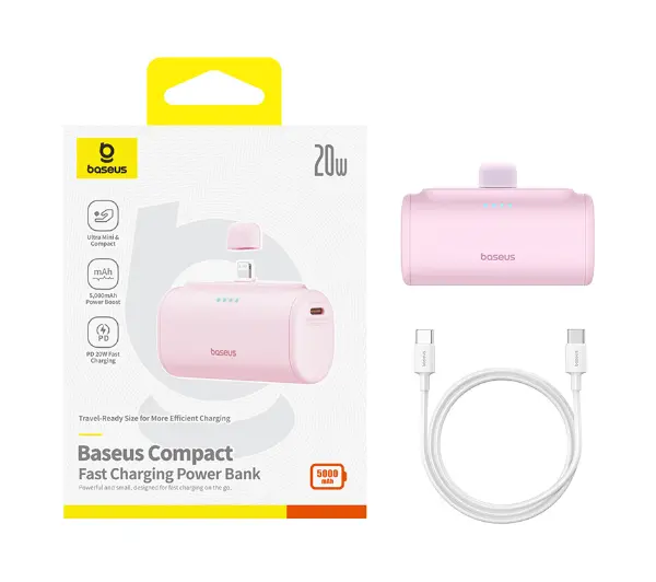 Baseus Compact IP 5000mAh 20W Lightning Różowy