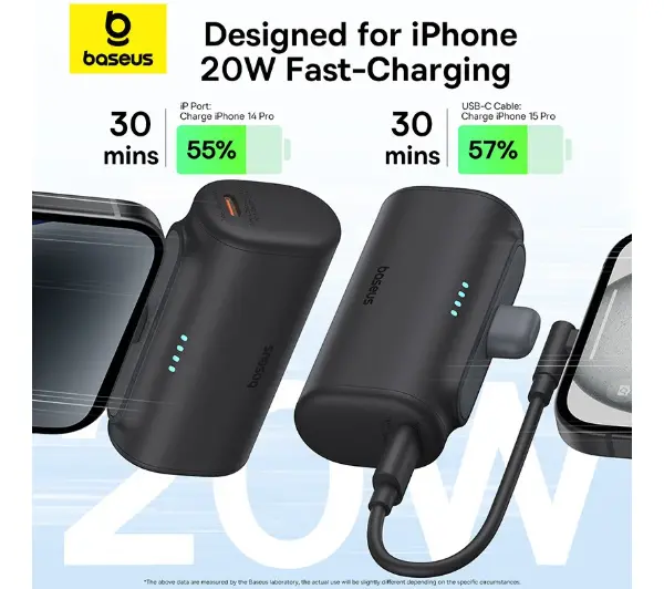 Baseus Compact IP 5000mAh 20W Lightning Czarny