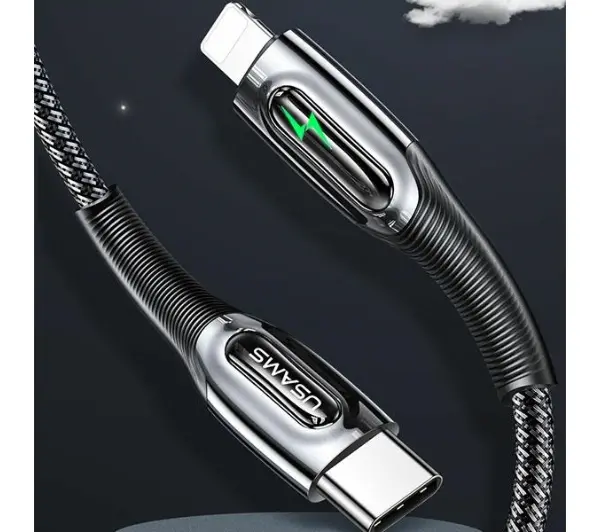 USAMS USB-C do Lightning Smart Power-off 20W PD Cable 1.2m Czarny