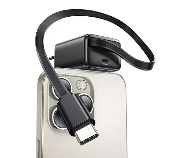 USAMS 1xUSB-C Retractable PD+QC 20W Gan Fast Charging Biały