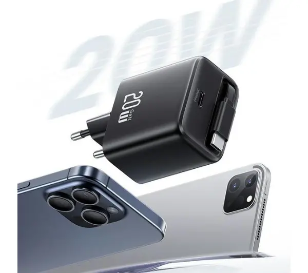 USAMS 1xUSB-C Retractable PD+QC 20W Gan Fast Charging Biały