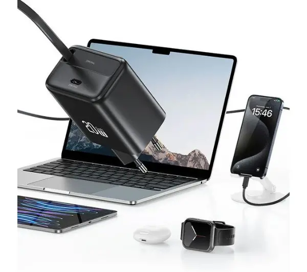 USAMS 1xUSB-C Retractable PD+QC 20W Gan Fast Charging Biały