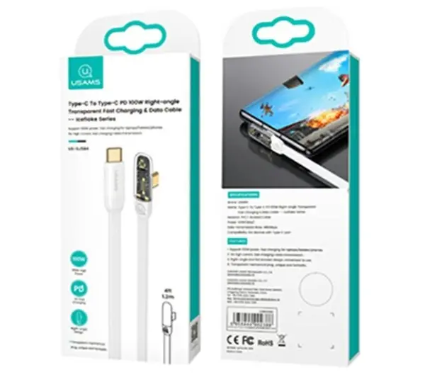 USAMS USB-C do USB-C PD 100W Fast Charging Iceflake Series 2m Biały