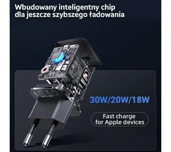 USAMS 1xUSB-C T45 mini 30W PD3.0 Fast Charging Biały