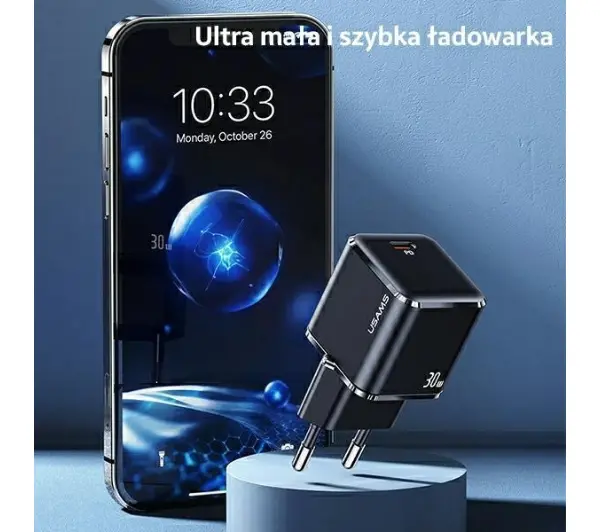USAMS 1xUSB-C T45 mini 30W PD3.0 Fast Charging Biały