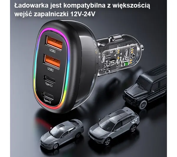 USAMS 1xUSB-C 3xUSB-A C34 48W 3A+C PD Fast Charge Czarny
