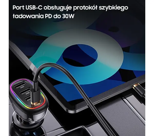 USAMS 1xUSB-C 3xUSB-A C34 48W 3A+C PD Fast Charge Czarny