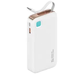 USAMS US-CD224 Ze zwijanym kablem USB-C Retractable 10000mAh PD20W Fast Charge XY Series Biały