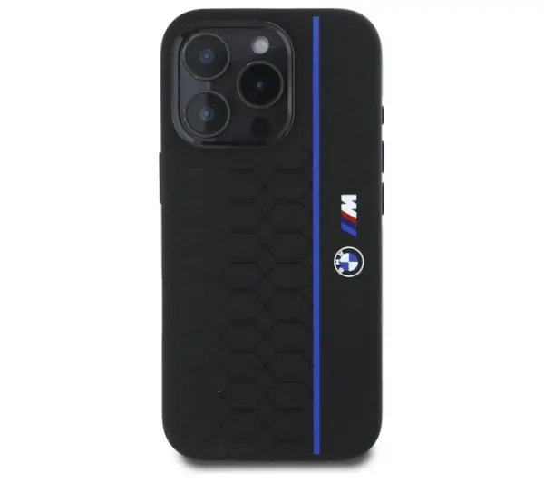 BMW Silicone Hexagon Blue Line MagSafe do iPhone 16 Pro Max Czarny
