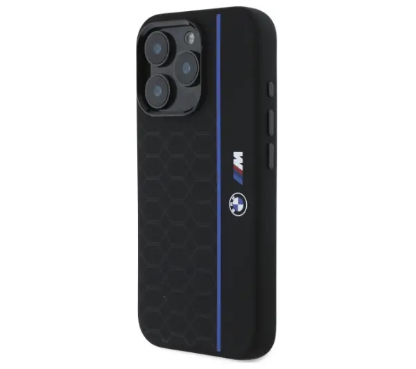 BMW Silicone Hexagon Blue Line MagSafe do iPhone 16 Pro Max Czarny