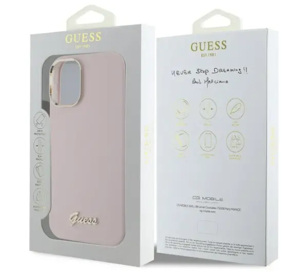 Guess Silicone Script Metal Logo & Frame do iPhone 16 Pro Różowy
