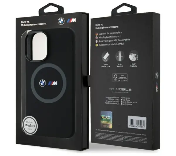 BMW M Silicone Printed Ring MagSafe do  iPhone 16 Czarny