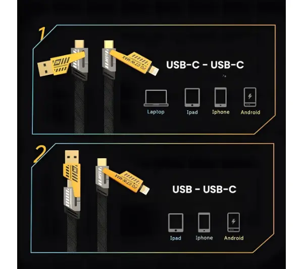 Awei CL-226 4w1 USB-C/Lightning/ USB-A 65W/27W 1,2m Czarny