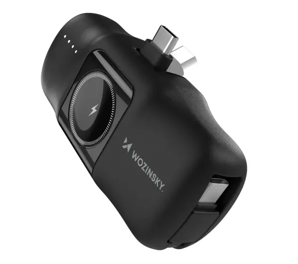 Mini powerbank Wozinsky WF16-YCS 5000mAh 15W USB-C z wbudowanym kablem USB-C i ładowarką do Apple Watch - czarny