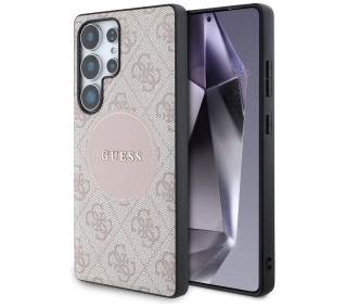 Guess 4G Round Patch Classic Logo MagSafe do Galaxy S25 Ultra Różowy