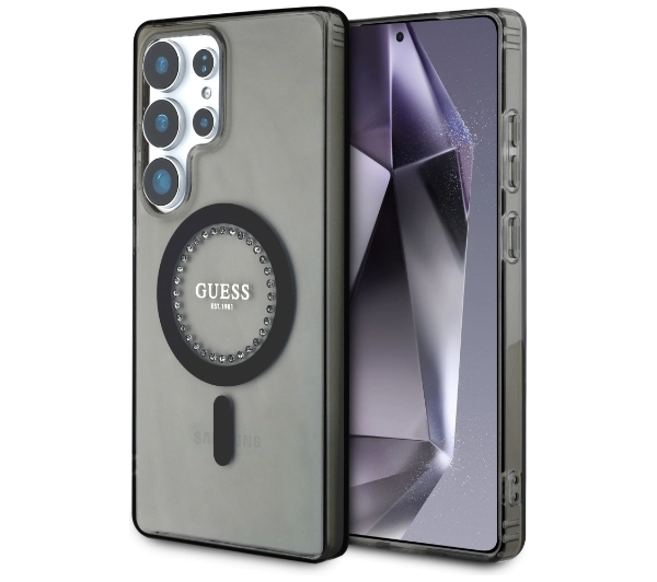 Etui GUESS Rhinestones Printed Classic Logo MagSafe do Samsung Galaxy S25 Ultra Czarny