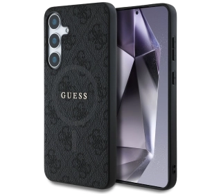 Guess Leather 4G Colored Ring Classic Logo MagSafe Galaxy S25 Plus Czarny