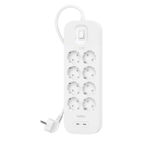 Belkin SRB004VF2M-V2, 8 gniazd. 2m, 2x USB-C PD 30W, Biały