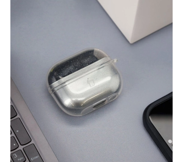 Bizon Elastyczne z karabińczykiem do Samsung Galaxy Buds 3/3 Pro Przezroczysto-brokatowy
