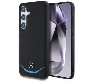 Mercedes-Benz Leather Contrasted Blue Horizontal Curve MagSafe do Galaxy S25 Czarny