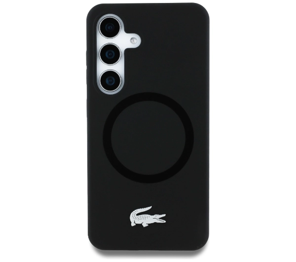 Lacoste Silicone Microfiber W/ Silver Croc Logo MagSafe do Galaxy S25 Czarny