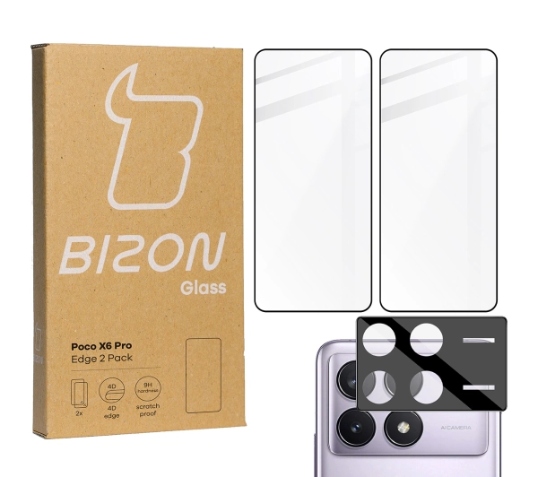 Bizon 2x szkło + szybka na aparat Edge 2 Pack do Poco X6 Pro