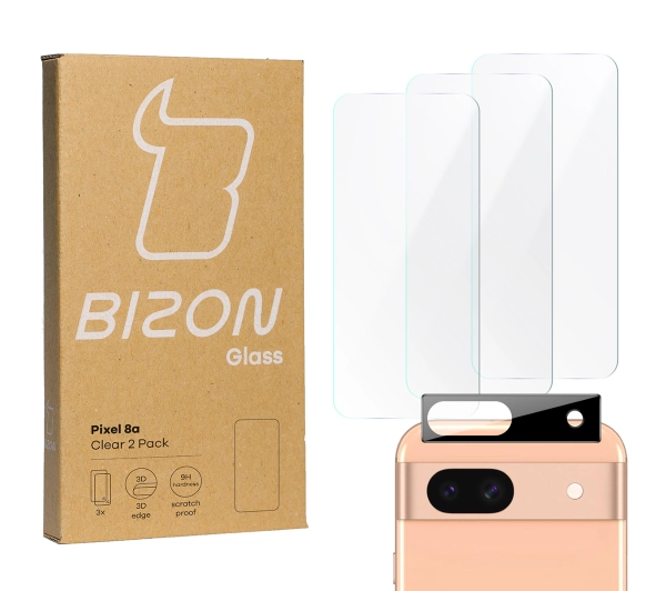 Bizon 3x szkło + szybka na aparat Clear 2 Pack do Google Pixel 8a