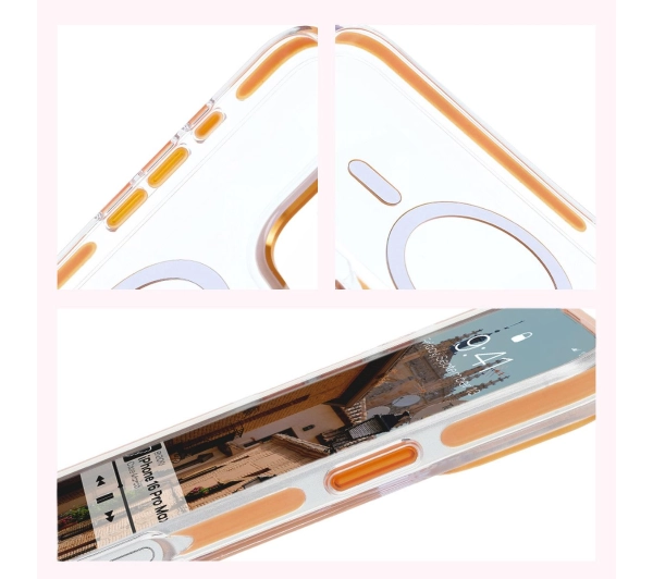Bizon Marco z MagSafe do iPhone 16 Pro Max Przezroczyste z pomarańczową ramką
