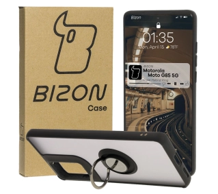 Bizon z uchwytem na palec Hybrid Ring do Motorola Moto G85 5G Przydymione z czarną ramką