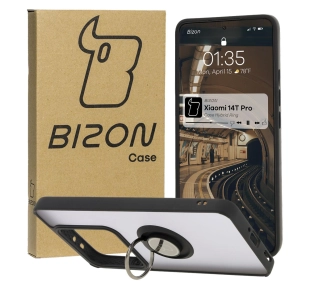 Bizon z uchwytem na palec Hybrid Ring do Xiaomi 14T Pro Przydymione z czarną ramką