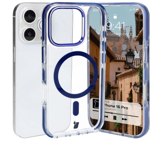 Bizon Marco z MagSafe do iPhone 16 Pro Przezroczyste z niebieską ramką