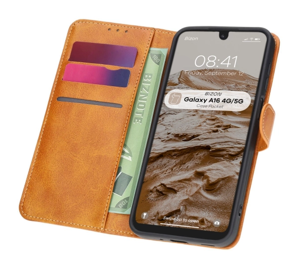 Bizon z klapką Pocket do Galaxy A16 4G/5G Brązowy