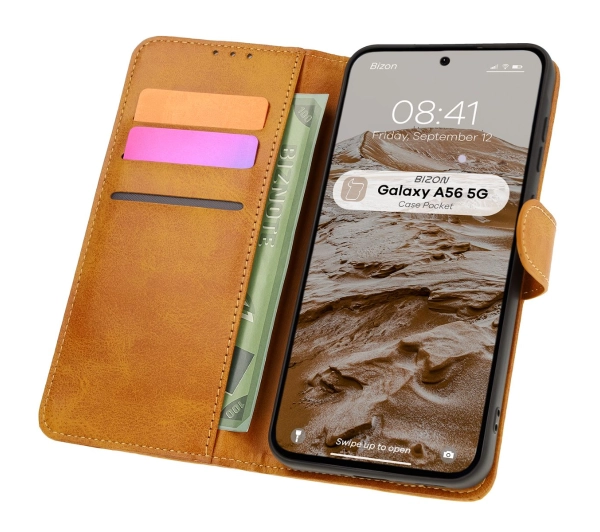 Bizon z klapką Pocket do Galaxy A56 5G Brązowy
