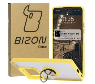 Bizon z uchwytem na palec Hybrid Ring do Xiaomi Redmi Note 14 5G Przydymione z żółtą ramką