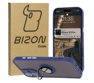 Bizon z uchwytem na palec Hybrid Ring do iPhone 16 Plus Przydymione z granatową ramką