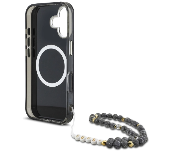 Guess Palm Trees Triangle Pearl Strap MagSafe do iPhone 16 Czarny