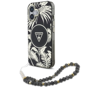 Guess Palm Trees Triangle Pearl Strap MagSafe do iPhone 16 Czarny