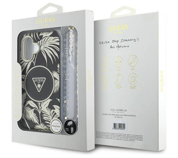 Guess Palm Trees Triangle Pearl Strap MagSafe do iPhone 16 Czarny