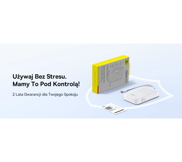 Baseus EnerFill FC51 Bipow2 Pro 20000mAh 22.5W Cyfrowy wyświetlacz, Wbudowany kabel USB-C Biały - ⚡ BESTSELLERY ⚡
