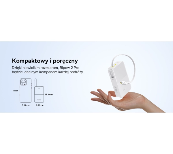 Baseus EnerFill FC51 Bipow2 Pro 20000mAh 22.5W Cyfrowy wyświetlacz, Wbudowany kabel USB-C Biały - ⚡ BESTSELLERY ⚡