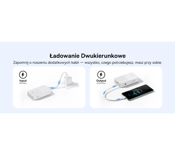 Baseus EnerFill FC51 Bipow2 Pro 20000mAh 22.5W Cyfrowy wyświetlacz, Wbudowany kabel USB-C Biały - ⚡ BESTSELLERY ⚡