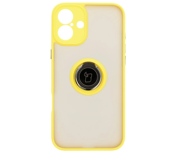 Bizon z uchwytem na palec Hybrid Ring do iPhone 16 Plus przydymione z Żółtą ramką